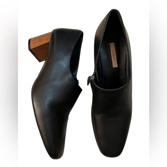 ✨UTERQUE✨Leather Ankle Block Heel Shoes - Picture 1 of 8